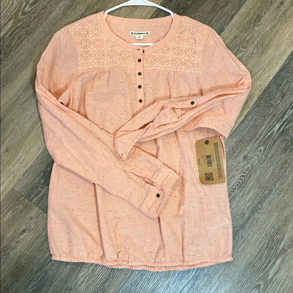 Lucky Brand Peach Lace Button-Up Blouse - Picture 2 of 11